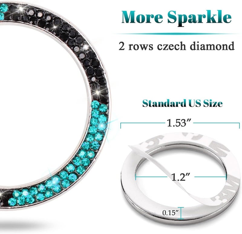 ToBeQueen Teal Push Start Button Cover Emblem Sticker, Interior Crystal Diamond Rhinestone Blue Bling Car Starter Ring Decoration, Turquoise Bling Car Accessories for Women, Black and Lake Blue - Image 4